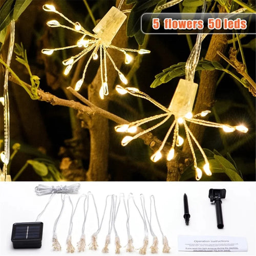For Garden Patio Yard Solar Firework Light Dandelion Curtain Light Lamp - 5 Dandelions 50 LED - 1