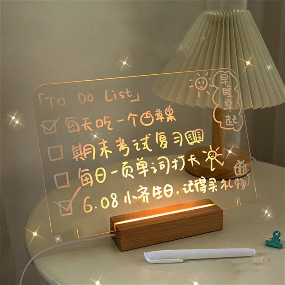 Acrylic Desktop Note White Notepad Erase Board with LED Light Deskboard - Yellow Light - 1