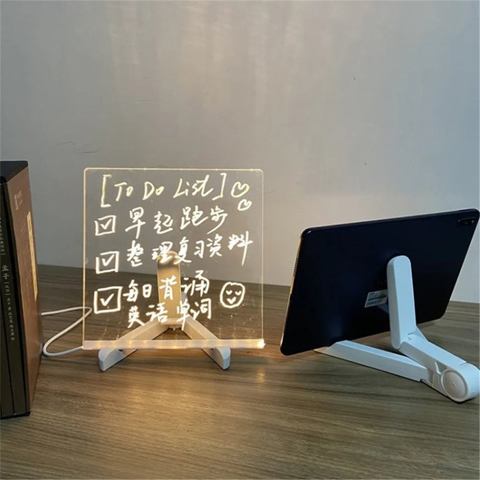 Adjustable Note Memo White Board with Light Up Stand Desktop - 15x15cm - 1