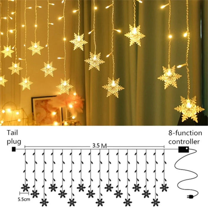 LED Christmas Light Snowflake String Light 8 Modes LED Fairy Night Light Perfect for Christmas Wedding Party - Warm White/EU Plug - 1