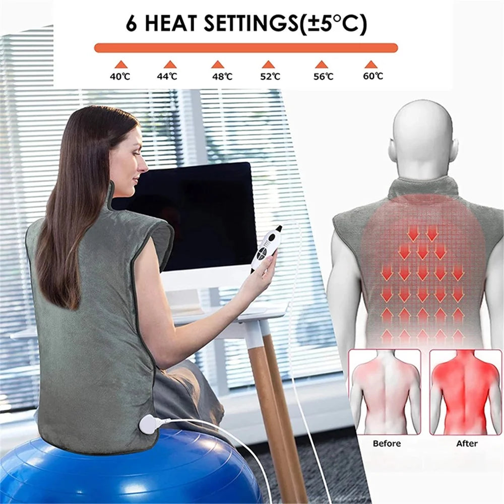 Electric Heating Pad with 6 Level Heat Settings for Back Neck Shoulder Pain Relief (With UL CE PSE ROHS) - Grey / EU Plug - 5