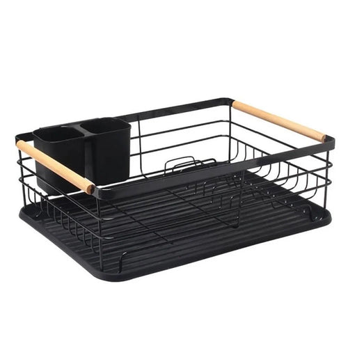 BS038 Kitchen Dish Drying Rack with Removable Utensil Holder Single Layer Metal Drainer Shelf, Black - 1