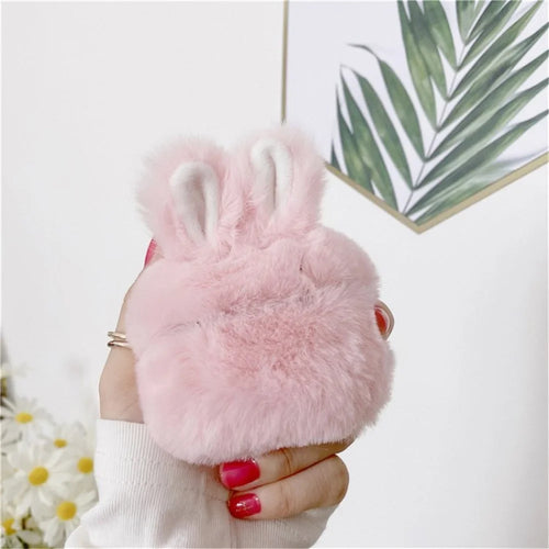 For Apple AirPods 3 Earphone Box Case Plush Bunny Ears Bluetooth-compatible Earbuds Cover - Pink - 1