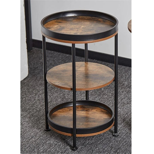 Vintage 3 Layer Round Table Storage Shelf Bedside Desk for Living Room Bedroom - 1