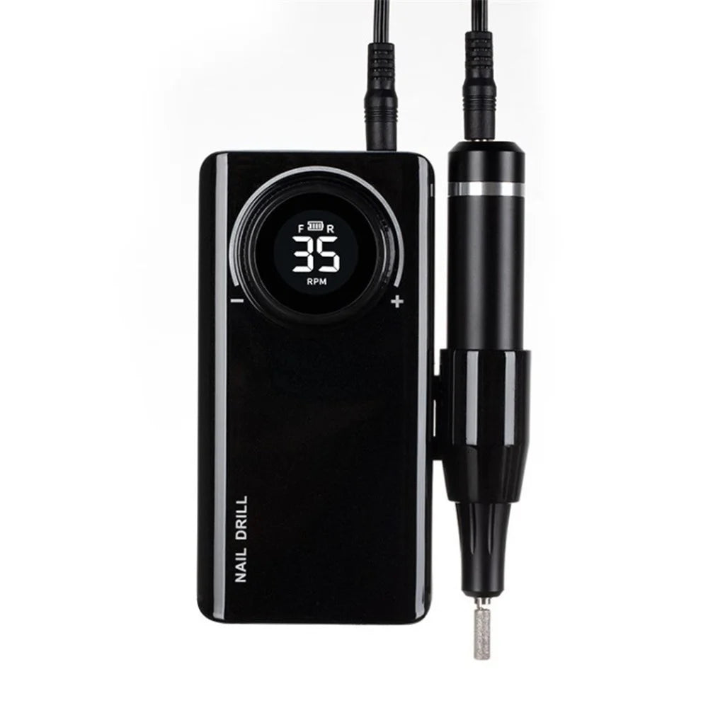UV201 Portable Electric Nail Drill 35000 RPM Rechargeable Nail Gel Polisher with 6 Bits Manicure Pedicure Tool - Black - 1