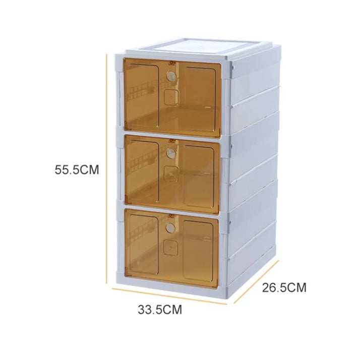 Foldable Shoes Organizer Plastic Transparent Drawer Sneakers Storage Box with Magnetic Door - 3 Layers - 1