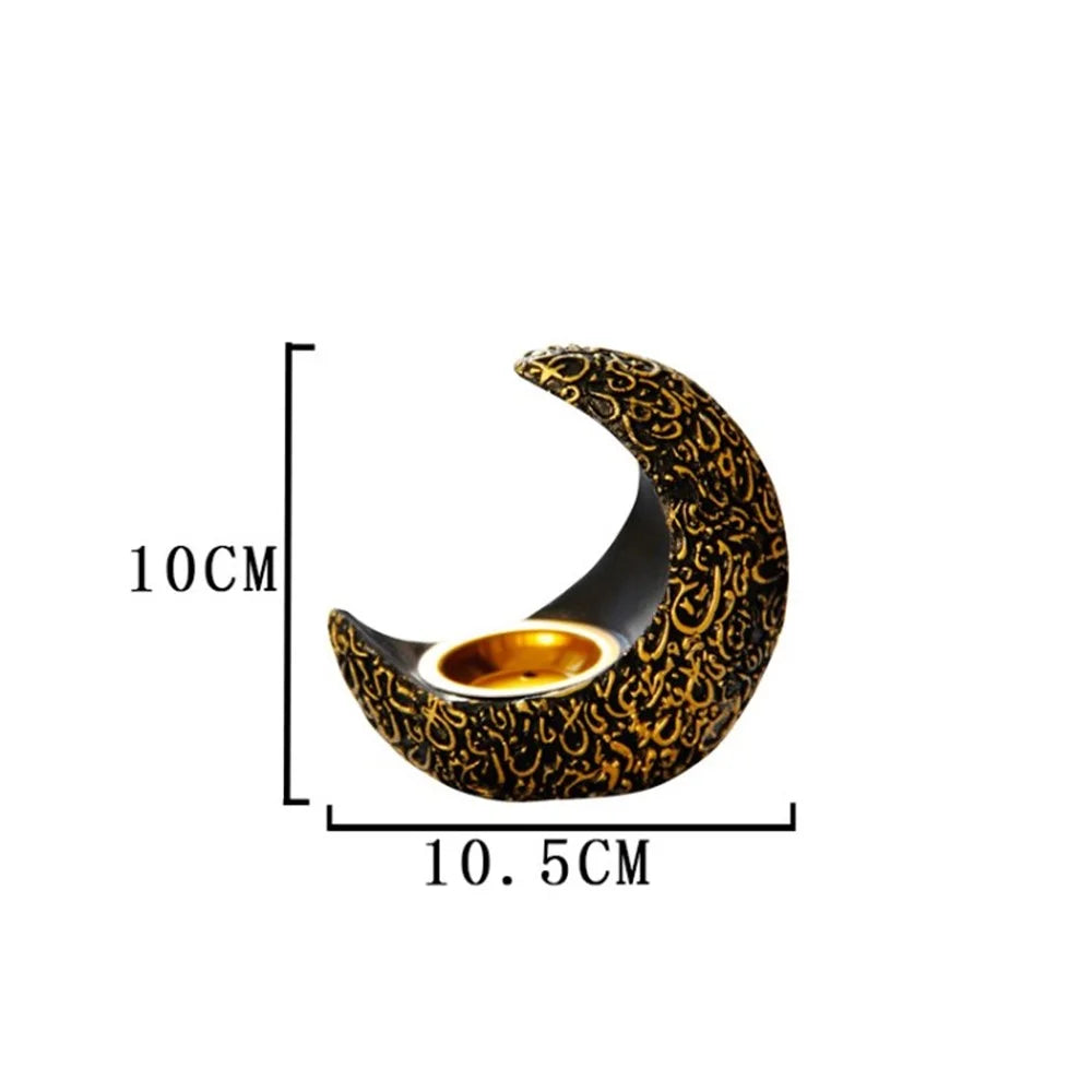 Resin Crescent Moon Incense Burner Desktop Arabian Incense Holder Diffuser for Hone Docor - Black - 1