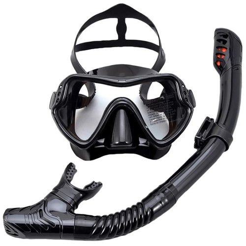 Anti-Fog Tempered Glass Snorkel Mask Scuba Diving Mask for Snorkeling Swimming and Scuba Diving - All Black - 1
