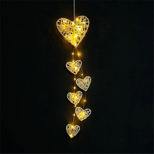 Love Dream Catcher Wall Light Wind Chimes Hanging Ornaments Ceiling Decor - Warm White/Love - 1