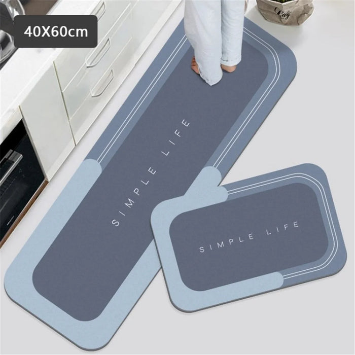 Rectangle Non-slip Waterproof Bath Mat Rug Super Absorbent Kitchen Bathroom Carpet - Blue/40x60cm - 1
