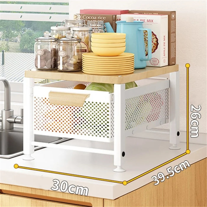 Kitchen Vegetable Storage Rack with Drawers Slim Gap Organizer Drainable Shelf for Fruits - White / 2 Layers - 1