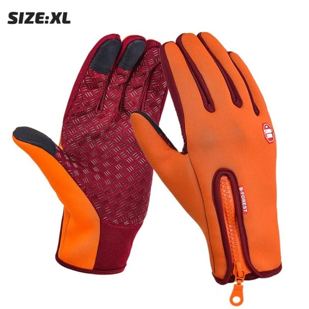 KYNCILOR Outdoor Climbing Skiing Cycling Touch Screen Winter Warm Gloves Windproof Waterproof Full Finger Gloves - Orange/XL - 1