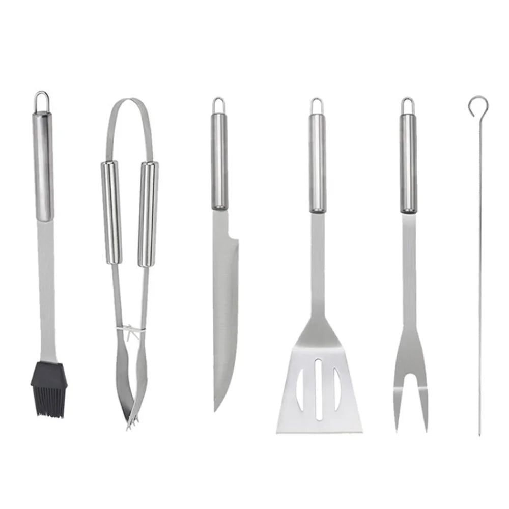 9Pcs/Set Stainless Steel BBQ Grilling Tools Spatula Fork Tong Knife Brush Skewer Tweezer Kit with Carrying Case for Outdoor Cooking Camping (No FDA Certificate) - 1