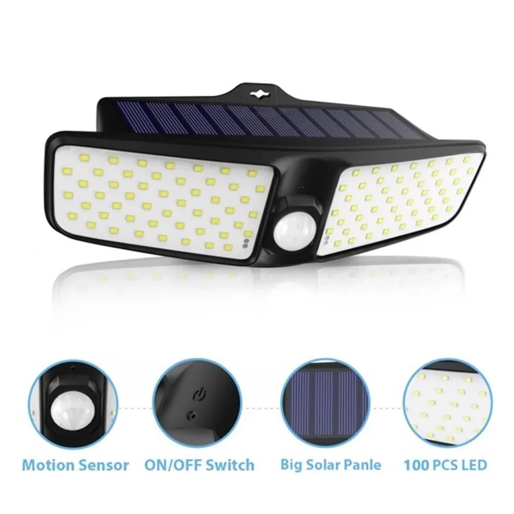 100-LED Motion Sensor Solar Outdoor Light Waterproof Wall Lamp for Backyard Garage Garden - 1PC - 1