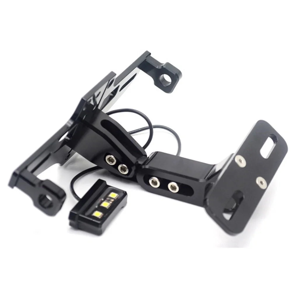 Adjustable CNC Aluminum Alloy Motorcycle License Plate Holder Bike Light Telescopic Bracket with LED Light - Black - 1