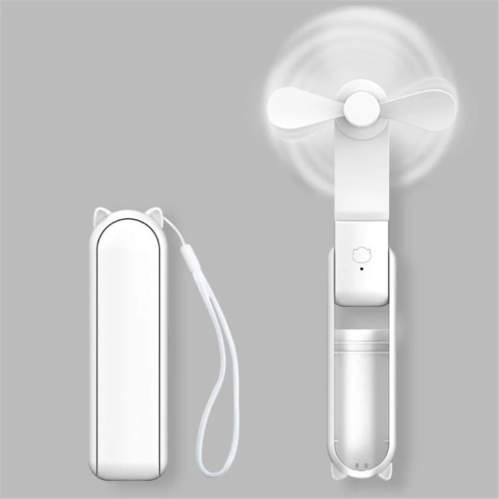 HZ001 Built In 1200mAh Battery Small Pocket Fan 3 Speed Modes 7-10 Hours Telescopic Handheld Fan - White - 1