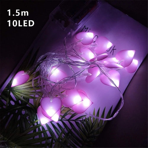 1.5m/10 Lights Heart-Shaped LED String Light Valentines Day Christmas Party Decoration for Girl's Bedroom - Pink - 1