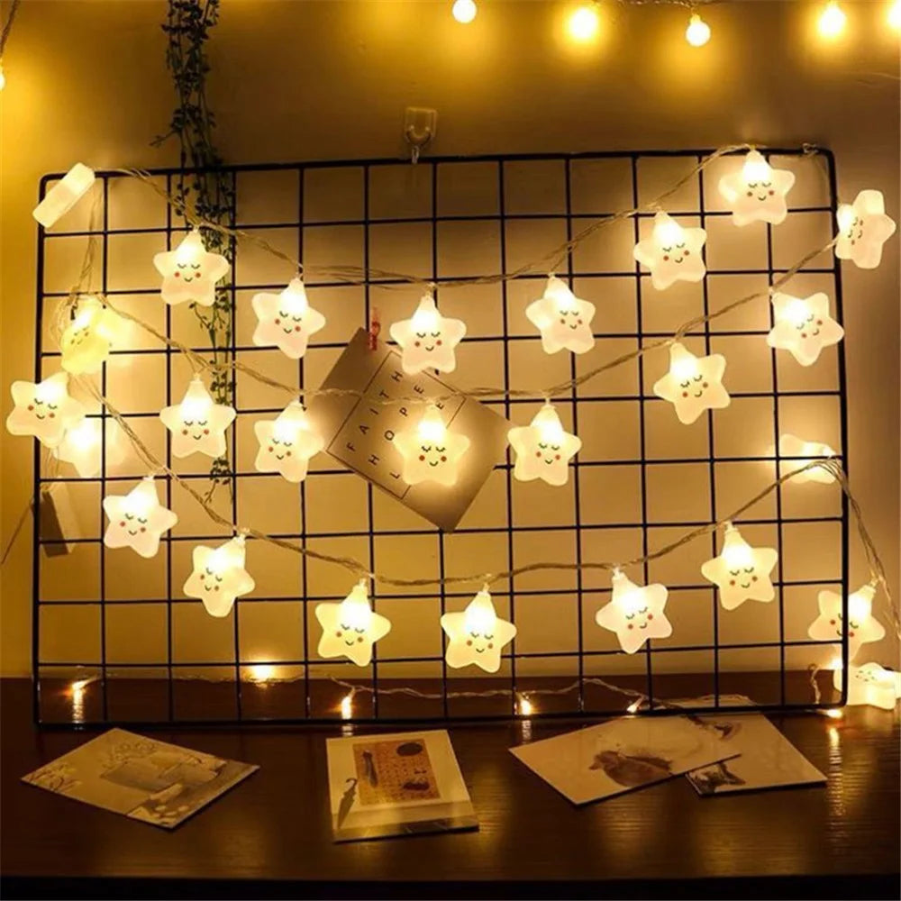 Indoor String Light for Kids Bedroom Christmas Tree Fairy Light Lamp New Year Garden Decoration - Smile Star / 1.5m 10 Lights - 4