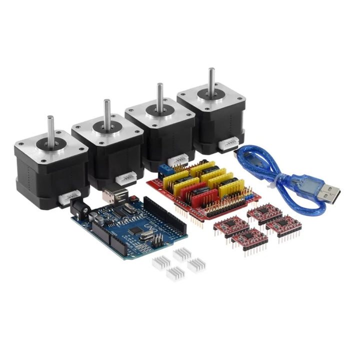 CNC Shield + UNO R3 Board + 4x A4988 Stepper Motor Driver + 4x 4401 Stepper Motor Set for 3D Printer Part - 1