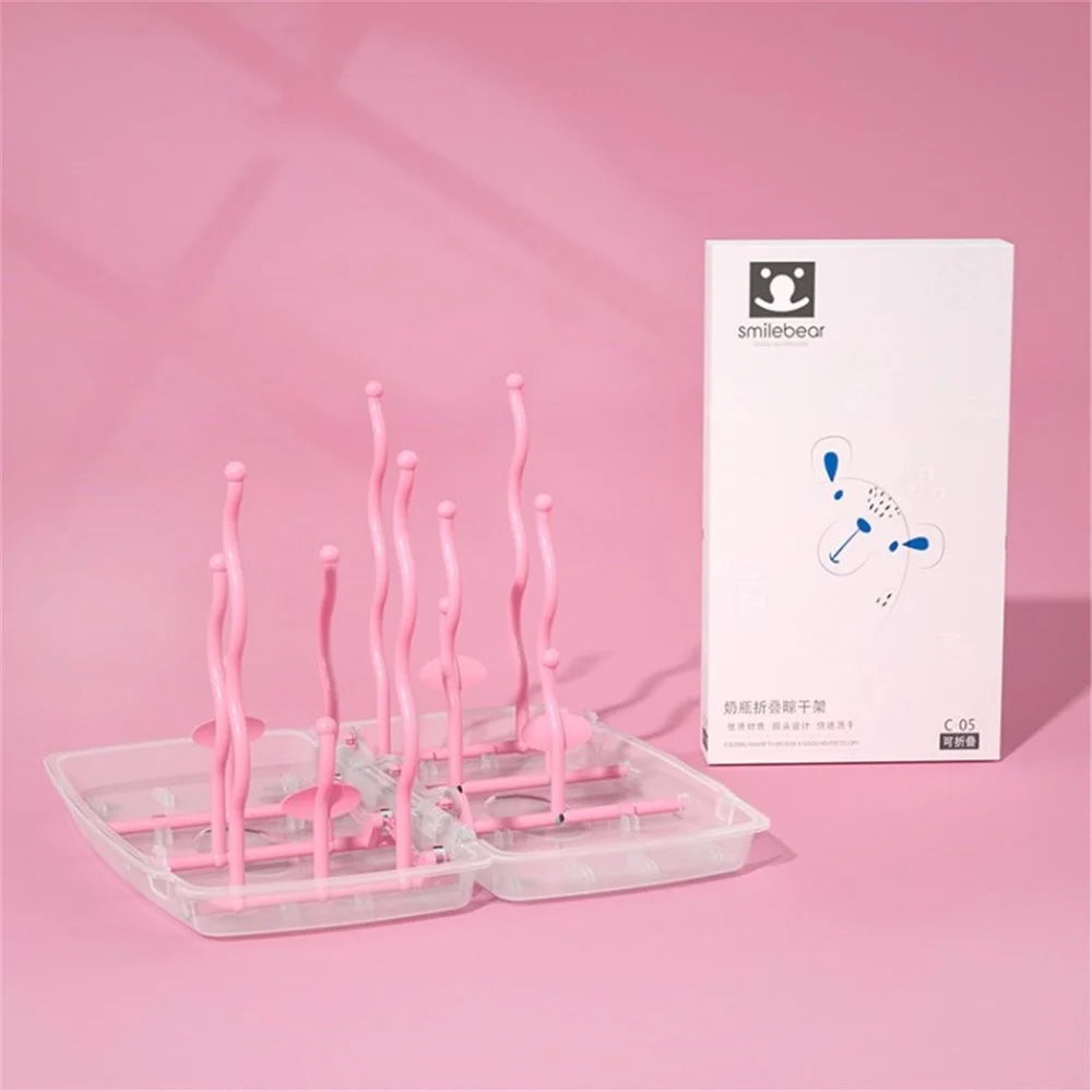 SMILEBEAR Baby Bottle Drying Rack Removable SMILEBEAR Baby Bottle Dryer Dust-proof Multi-function Drain Rack Storage Holder (No FDA, BPA-Free) - Pink - 1
