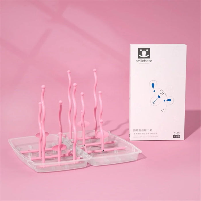 SMILEBEAR Baby Bottle Drying Rack Removable SMILEBEAR Baby Bottle Dryer Dust-proof Multi-function Drain Rack Storage Holder (No FDA, BPA-Free) - Pink - 1