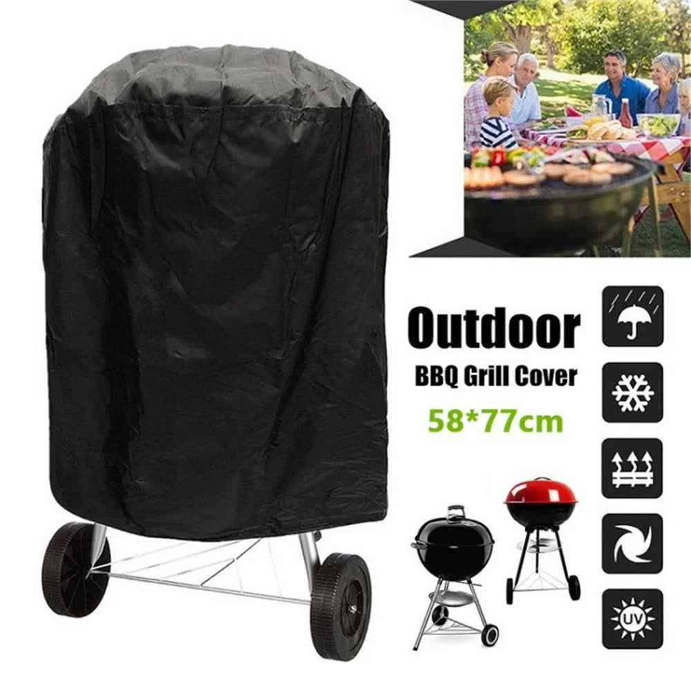 Round Grill Cover Waterproof Heavy Duty Outdoor Oxford Cloth BBQ Grill Cover Dome Smoker Cover - 58x77cm - 1
