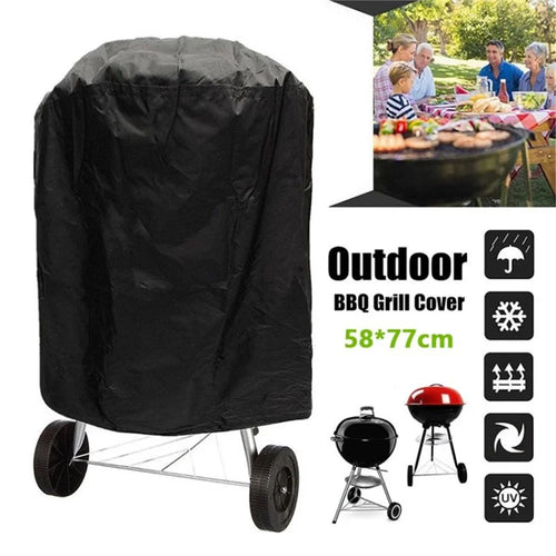Round Grill Cover Waterproof Heavy Duty Outdoor Oxford Cloth BBQ Grill Cover Dome Smoker Cover - 58x77cm - 1