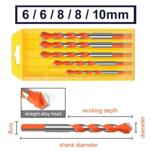 5Pcs Triangle Diamond Drill Bits Concrete Drill Bit Set for Tile Brick Glass Plastic Wood Stone - 6mm 6mm 8mm 8mm 10mm - 1