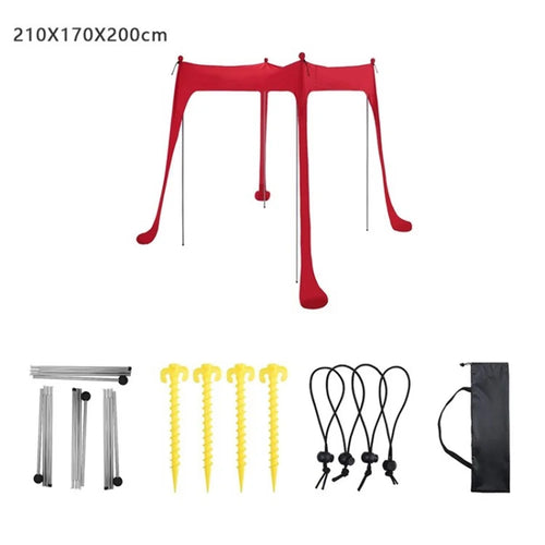 Beach Tent Canopy Anti-UV Outdoor Canopy Sun Shade Pop Up Beach Shelter with 4 Poles and Sandbag Anchors - Red/210x170x200cm - 1