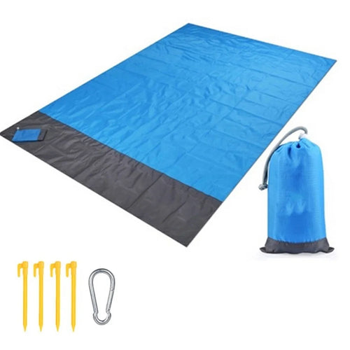 Beach Blanket Outdoor Picnic Mat 210x200cm Folding Portable Travel Blanket for Family Park Beach Grass - Blue - 1