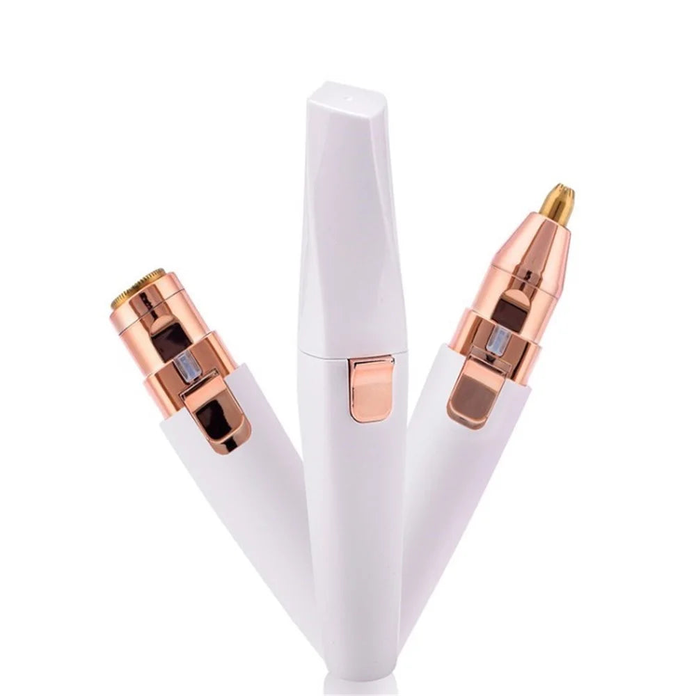 BZ-202 Eyebrow Hair Remover 2-in-1 Electric Painless Lady Shaver Trimmer Epilator Lip Nose Facial Razor - White - 1