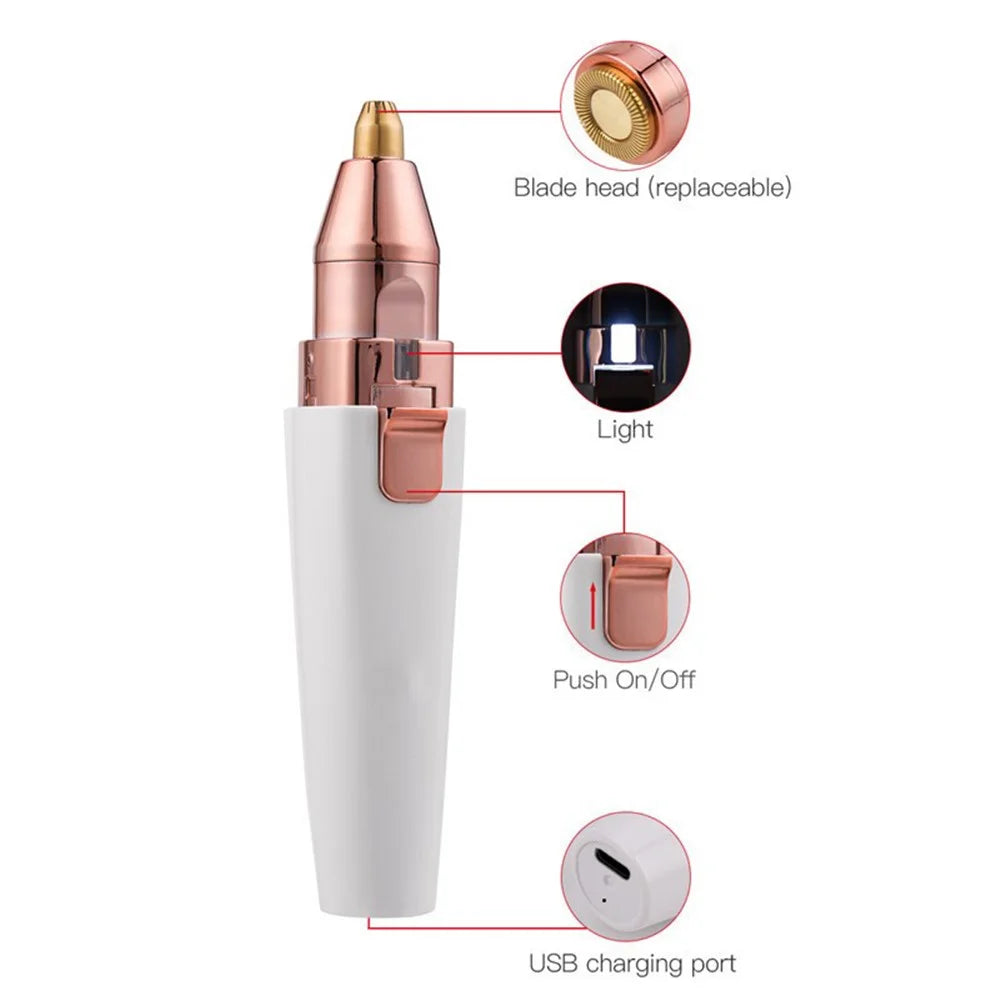 BZ-202 Eyebrow Hair Remover 2-in-1 Electric Painless Lady Shaver Trimmer Epilator Lip Nose Facial Razor - White - 2
