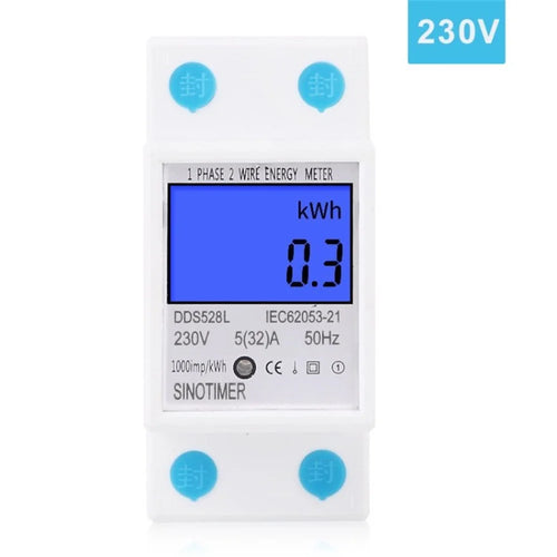 SINOTIMER DDS528L LCD Display Night Vision Power Watt KWH Meter 110/230V 50Hz Din Rain Electricity Usage Monitor - 230V - 1