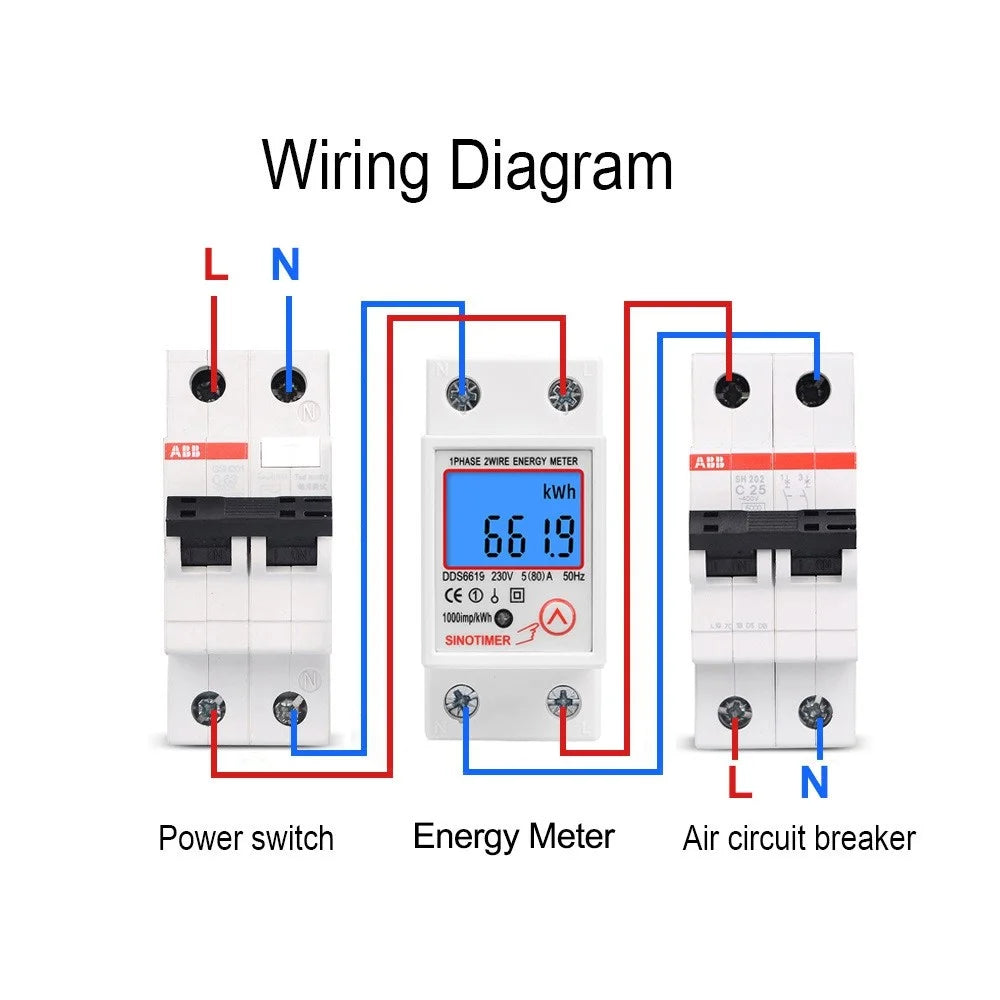 SINOTIMER DDS6619-012 Electric Energy Meter 35mm Din 1000P/kWh Electricity Usage Monitor Power Consumption Meter - 6
