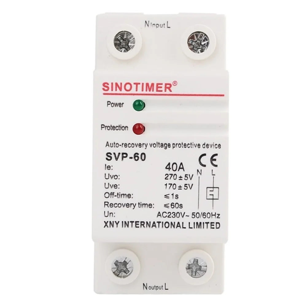 SINOTIMER Voltage Protection Relay 230V AC Automatic Reconnect Overvoltage Undervoltage Protector Voltage Monitoring Relay - 40A - 1