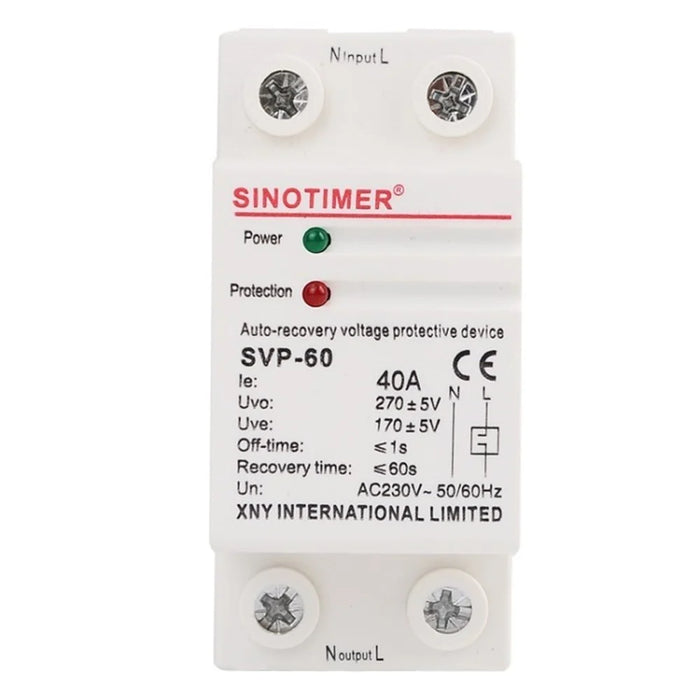 SINOTIMER Voltage Protection Relay 230V AC Automatic Reconnect Overvoltage Undervoltage Protector Voltage Monitoring Relay - 40A - 1