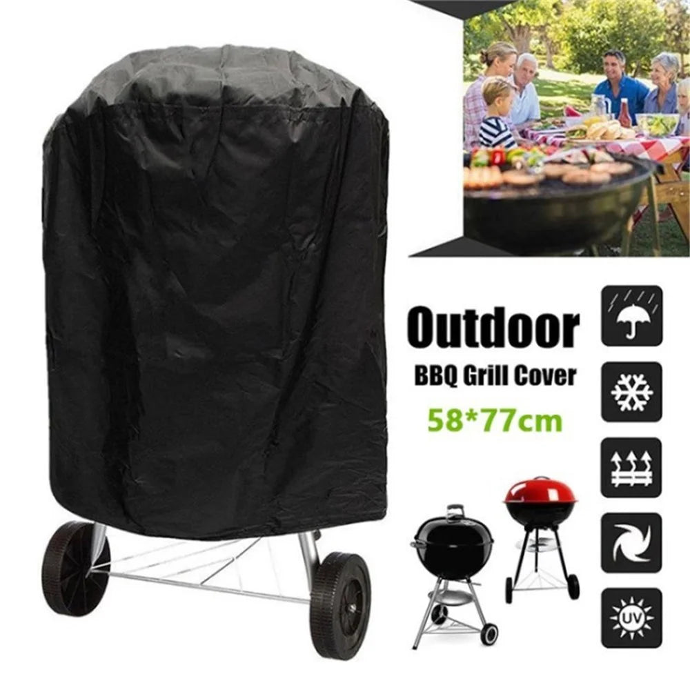 420D Waterproof Barbecue BBQ Grill Cover Heavy Duty Outdoor Fire Pit Oven Cover - Black//58x77cm - 1
