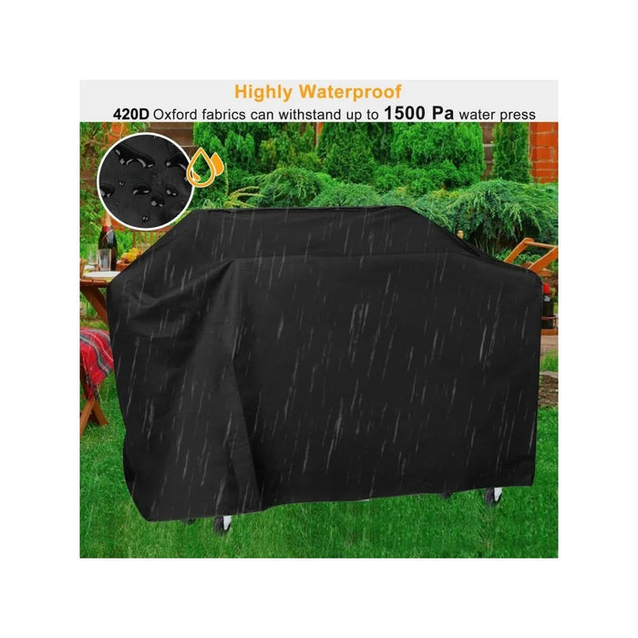 420D Oxford Fabric Waterproof BBQ Grill Cover UV Protection Outdoor Barbecue Grill Cover with Drawstring - Black / 80x66x100cm - 4