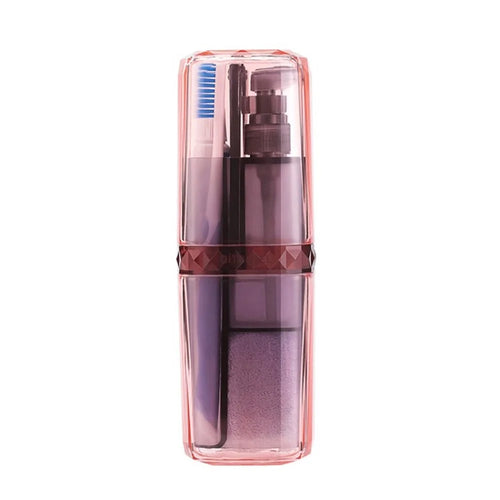 Portable Toothbrush Kit 7-in-1 Travel Toiletries Bottles Toothbrush Comb Towel 2 Cups for Travel Business Trip - Pink - 1