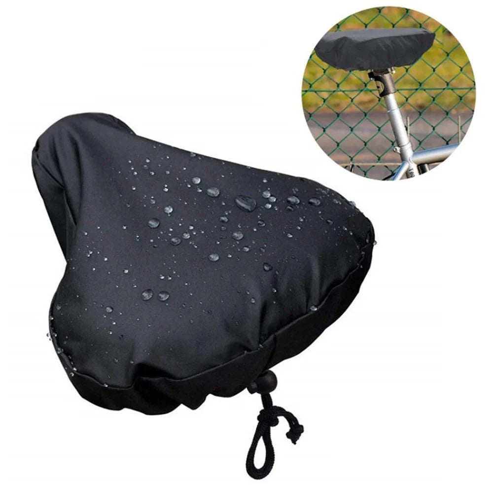Waterproof Bicycle Saddle Cover Bike Seat Cushion Rain Cover with Drawstring - Black - 1