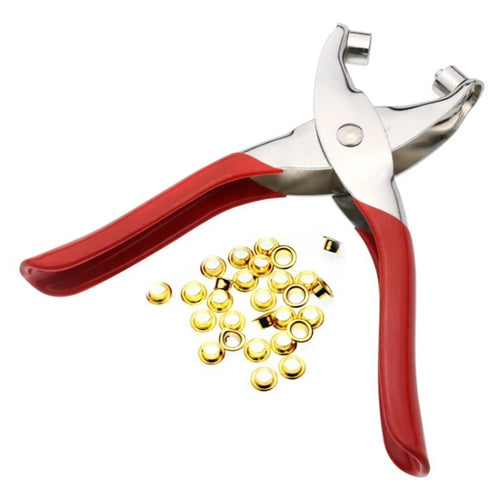 1PC Punch Plier with 100 Rivets Revolving Leather Belt Hand Hole Puncher - Red - 1