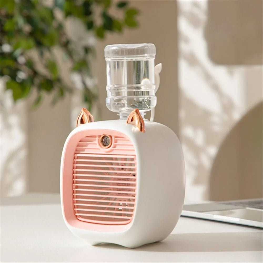 Office Desktop Mini Air Conditioning Fan 270ML Water Tank Spray Cooling Fan Air Cooling Cooler - Pink - 1