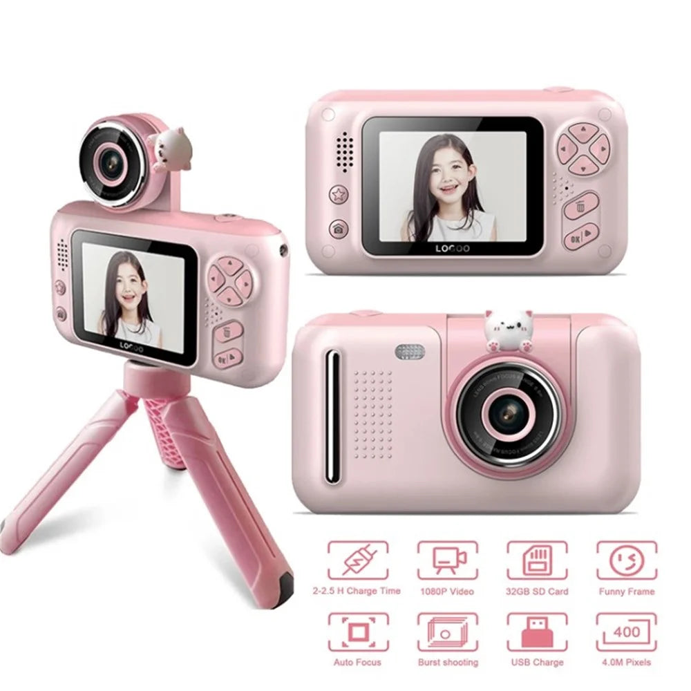 S9 2.4 inch 4MP Screen Children Camera with Tripod HD Digital Camera Camcorder Kids Gift - Pink - 1