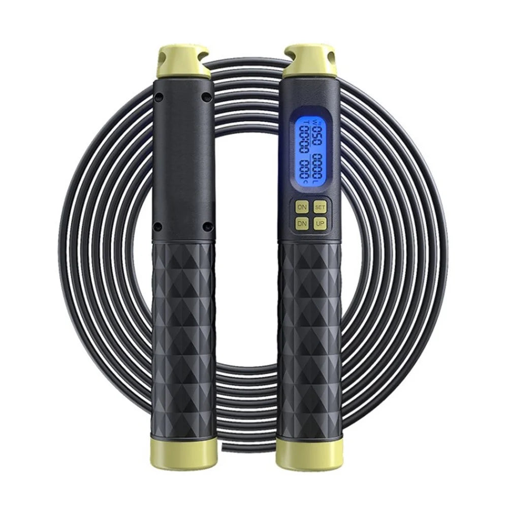 S09 Adjustable Skipping Rope with Digital Calorie and Loop Counter Jump Rope - Black/Green - 1