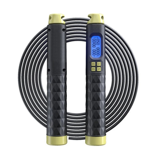 S09 Adjustable Skipping Rope with Digital Calorie and Loop Counter Jump Rope - Black/Green - 1