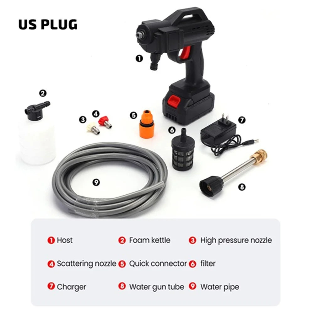 24VF Cordless High-Pressure Car Washer Cleaner Sprayer Water Gun - US Plug - 1
