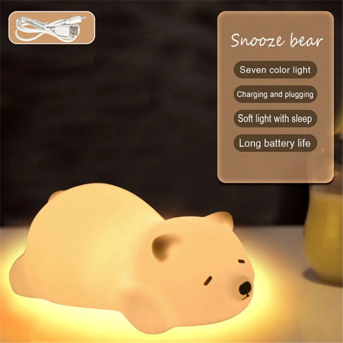 Creative Cartoon Kids Light USB Bedside Lamp Silicone Baby Light for Bedroom - Lying Bear - 1