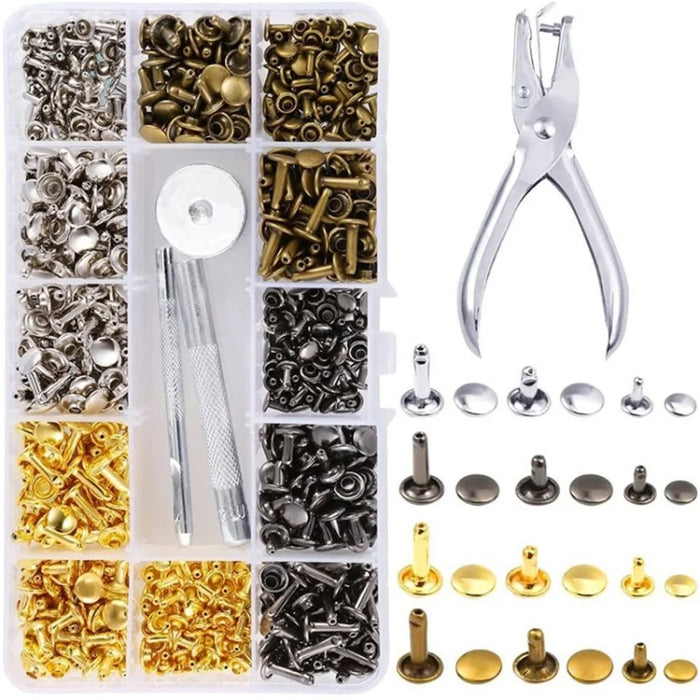 360Sets Rivets 4-Colors 3-Sizes Leather Studs with Setting Tools for Leather Repair Crafts - 1