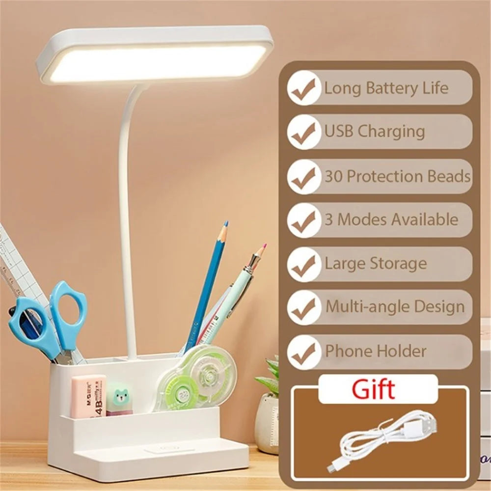 Children Table Lamp Pen Phone Holder Eye Protection Student Desk Reading Lamp - White - 1
