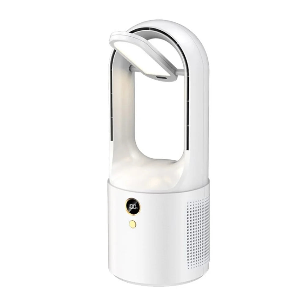 X27 Bladeless Fan Strong Wind LED Light USB Rechargeable Cooler Fan - White - 1